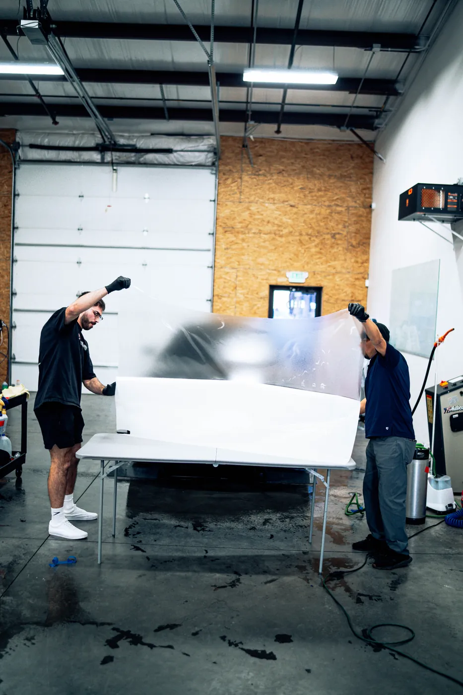 Film prepped on the cutting table at 719 Auto Customs
